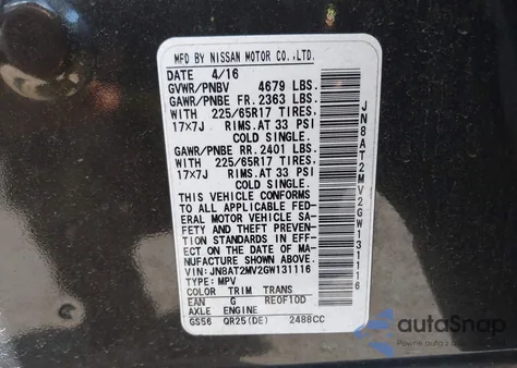 2016 Nissan Rogue S z USA, uszkodzony, nr VIN JN8AT2MV2GW131116